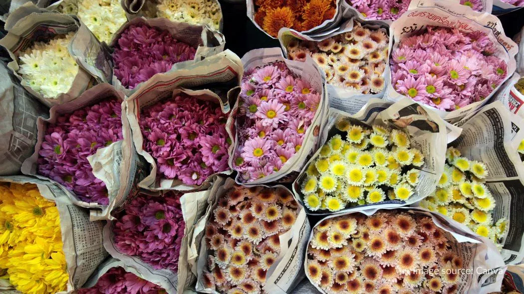 Bunga yang dijual di Flower Market Bangkok Thailand